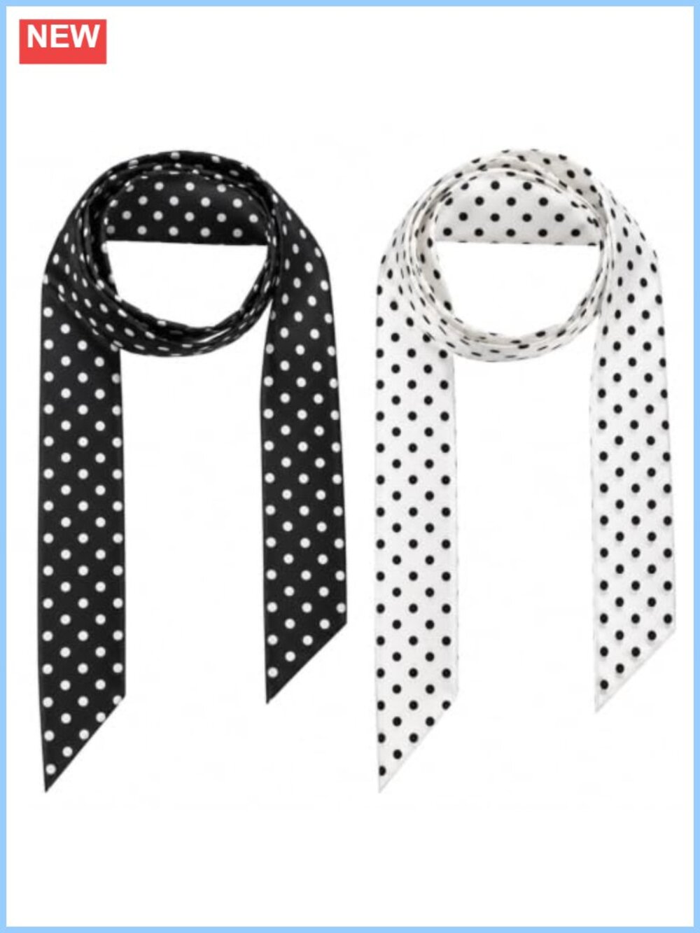 2 Pack Long Skinny Polyester Polka Dot Scarf Set Hair Band Ribbon